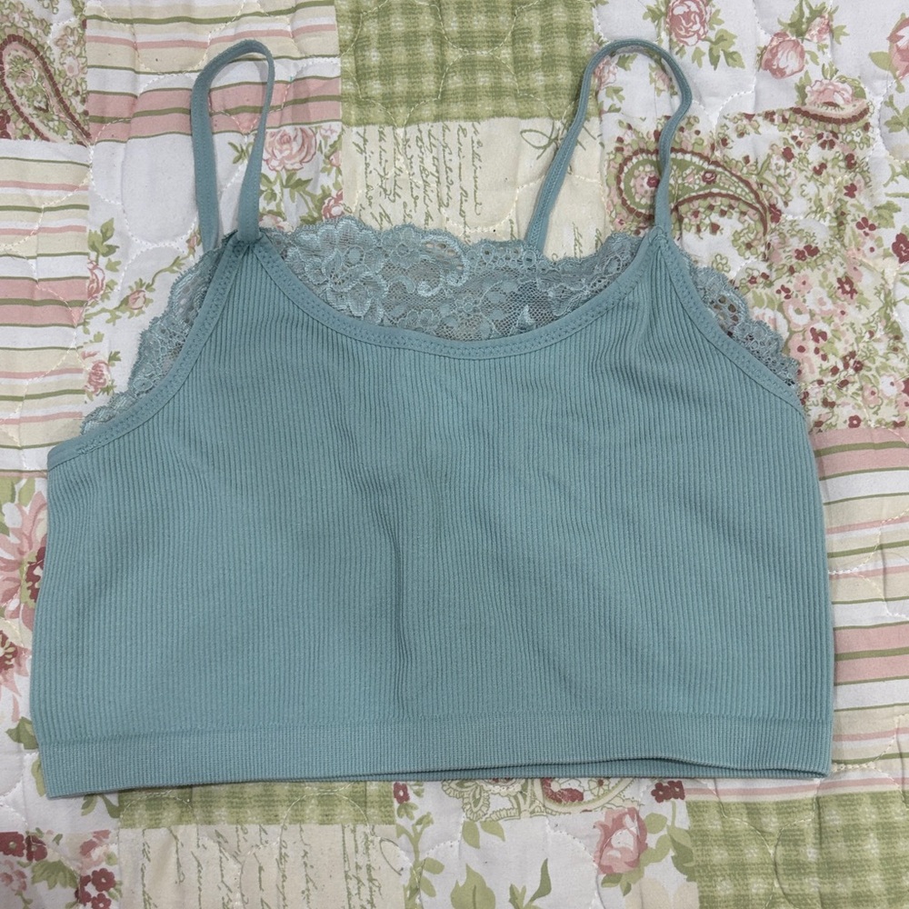 Bozzolo Teal Ribbed Crop Top